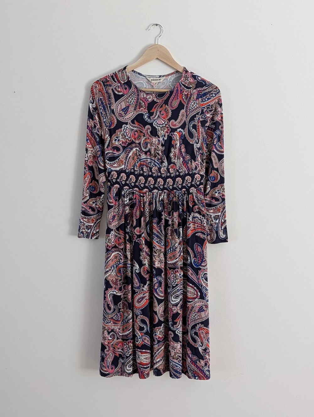 NWT Boden Printed Paisley Long-Sleeve Midi Dress - 4P